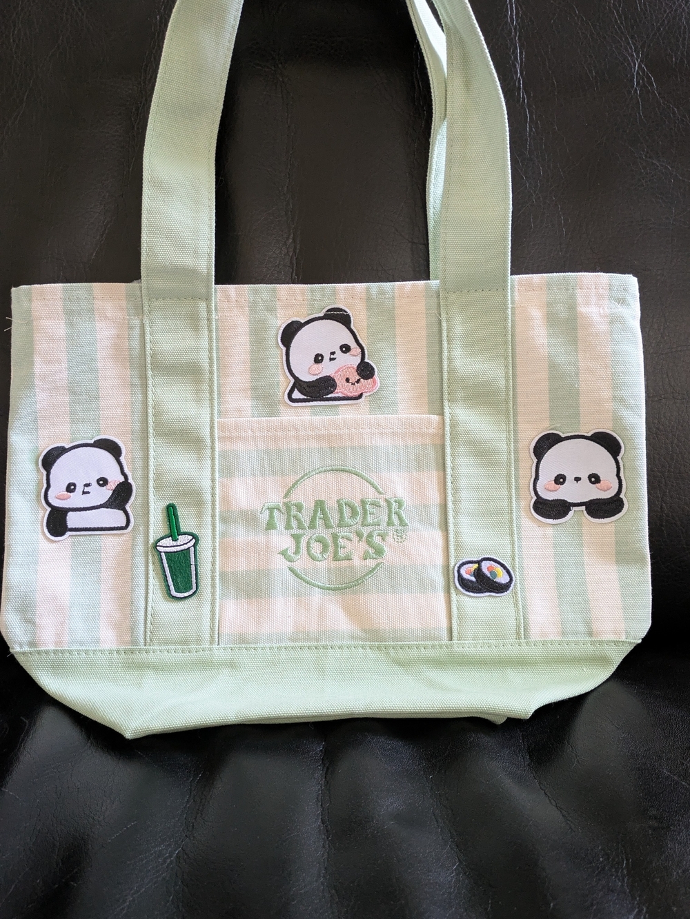 Customized Trader Joe’s Tote Bag Seafoam Green Panda Kawaii Zipper Mini Canvas